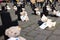 Crosses with teddy bears for the killed children in the Ukrainian war at a demonstration in Cologne