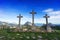 Crosses in Urkiola balcony surrounding by mountains