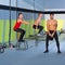 Crossfit box jump people group and kettlebell man