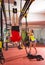 Crossfit fitness dip ring man workout upside down at gym