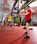 Crossfit fitness Kettlebells swing exercise workout at gym