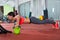 Crossfit fitness woman push ups Kettlebells pushup exercise