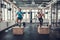 Crossfit Group Exercises. Guy With Punching Bag