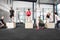 Crossfit group trains box jump