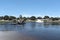 crossing the boteti river by car and passenger ferry in makgadikgadi pans national park, botswana