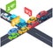 Crossroad street with cars in traffic jam, accident. Intersection with automobiles while driving