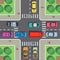 Crossroad top view. Road intersection with crosswalk, cars and people on sidewalk. Vector illustration