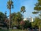 Crossroads, a block with beautiful low-rise buildings and palm trees