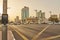 Crossroads in Dubai with skyline and street lights