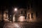 Crossroads of narrow streets in night Vyborg