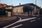 Crossroads between streets in an italian town at sunset