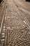 Crossroads tram tracks on a cobbled stree