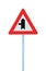 Crossroads Warning Main Road Sign With Pole Post, Left Hand Exit, Vertical Isolated Closeup