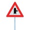 Crossroads Warning Main Road Sign, Pole Post, Right, Isolated Closeup