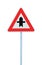 Crossroads Warning Main Road Sign Triangle, Pole Post, large detailed isolated closeup