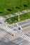 Crosswalk and bike crossing line on empty crossroad, driverless technology