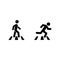 Crosswalk. Man walk and run across the road. Pedestrian is on the zebra, stick figure man icon. Vector on isolated white