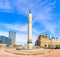 Crosswalk and street view of Kutuzov Avenue and business complex Moscow City