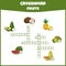 Crossword with fruits. Fresh fruits. Vector education game for children.