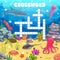 Crossword game grid cartoon underwater animals