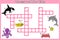 Crossword for kids with cartoon sea animals