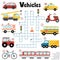 Crossword puzzle game for kids about vehicles