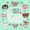 Crossword puzzle game for preschool kids activity. Guess who. Animals doodle style