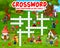 Crossword quiz game, cartoon gnomes at village