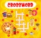 Crossword quiz game grid, funny cartoon fast food