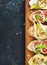 Crostini with pear, ricotta cheese, figs, nuts and fresh herbs