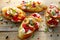 Crostini with roasted bell pepper, goat cheese, garlic and herbs