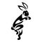 Crouching rabbit black silhouette drawn by various lines on a white isolated background. Tattoo, animal logo funny hare