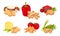 Croutons with Various Flavours Arranged with Products Like Bell Pepper and Cheese Vector Set