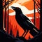 Crow in the forest. Vector illustration of a crow in the forest. AI Generated