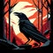 Crow in the forest. Vector illustration of a crow in the forest. AI Generated