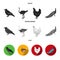 Crow, ostrich, chicken, peacock. Birds set collection icons in black, flat, monochrome style vector symbol stock
