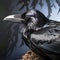 Crow perched on tree branch. AI Generative