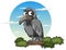 Crow perching on tree branch in cartoon style