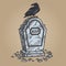 Crow sits on ancient tombstone pop art vector