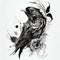 crow tattoo pattern with feathers on white background Generative AI