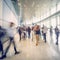 Crowd of blurred busy airport business office workers employment city people market walking , generated by AI