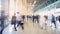 Crowd of blurred busy airport business office workers employment city people market walking , generated by AI