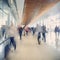 Crowd of blurred busy airport business office workers employment city people market walking , generated by AI