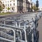 Crowd Control Barriers Stored On The Roadside Outside Parliament City Of Westminster