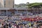 Crowd of faithful await Pope Francesco Bergoglio to celebrate the Corpus Domini Mass at Sant Monica square in Rome