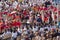 Crowd of faithful listen Pope Francesco Bergoglio celebrates the Corpus Domini Mass at Sant Monica square in Rome