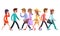 Crowd of fashionable young people walking characters walk cartoon flat design design vector illustration