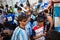 Crowd Football fans on Nikolskaya street in center Moscow