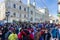 Crowd Football fans on Nikolskaya street in center Moscow