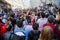 Crowd Football fans on Nikolskaya street in center Moscow